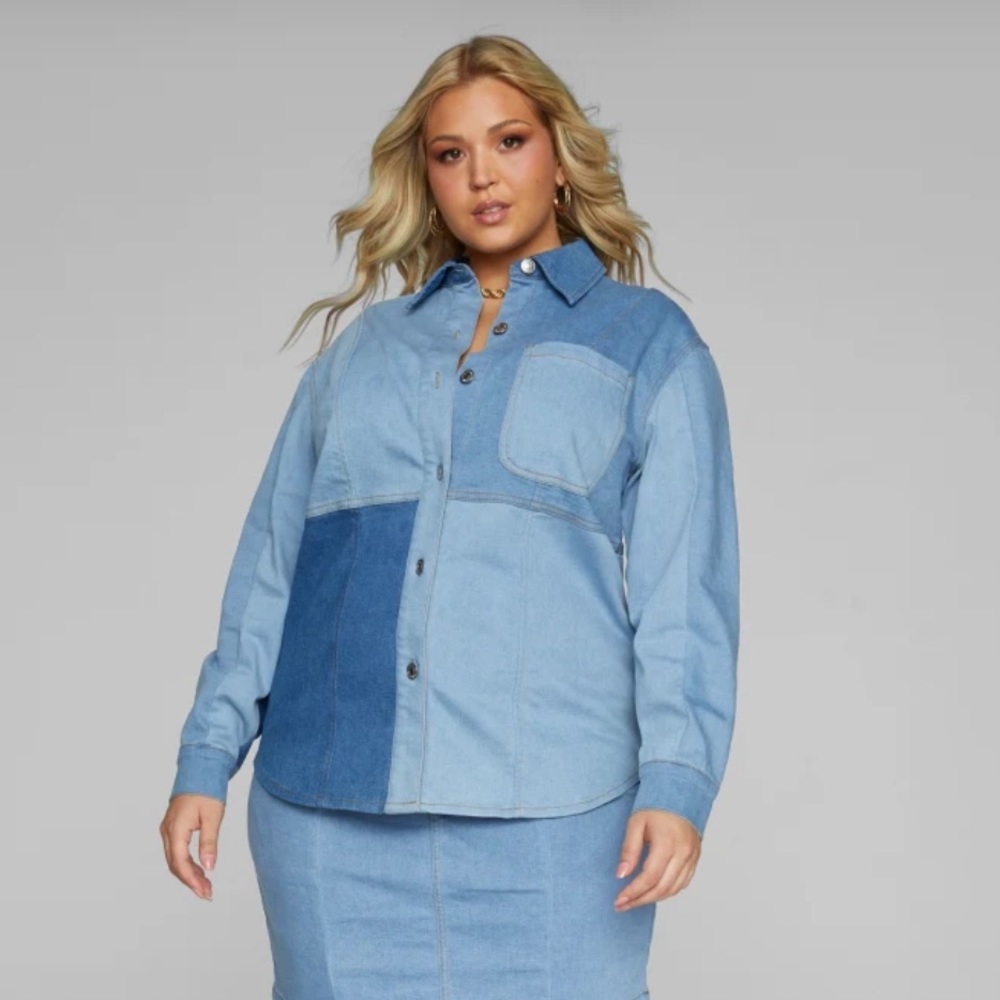 Fashion to Figure Color Block Denim Short NWT Size 1X